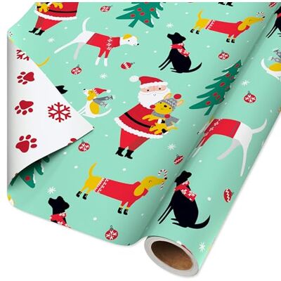 American Greetings Wendbares Weihnachts-Geschenkpapier, Hunde, Pfotenabdrücke und Schneeflocken (1 Rolle, 175 m²) American Greetings Wendbares Weihnachts-Geschenkpapier, Hunde, Pfotenabdrücke und Schneeflocken (1 Rolle, 175 m²)