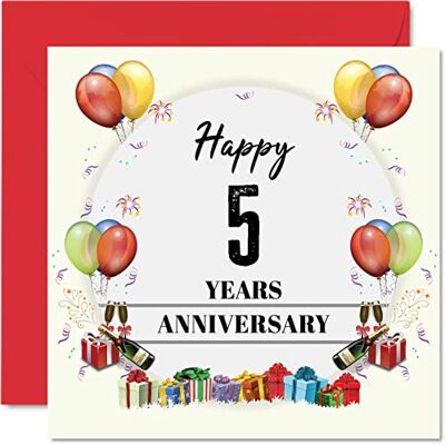 Stuff4 Karte zum 5. Jahrestag für Ehemann und Ehefrau, Party-Luftballons, Glückwunschkarte zum 5. Hochzeitstag, Karte für Partner, 145 mm Grußkarten, Jubiläen Stuff4 Karte zum 5. Jahrestag für Ehemann und Ehefrau, Party-Luftballons, Glückwunschkarte zum 5. Hochzeitstag, Karte für Partner, 145 mm Grußkarten, Jubiläen