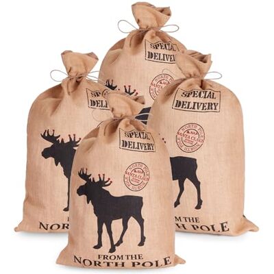 BRUBAKER Weihnachtssack Special Delivery from the North Pole 80 cm Geschenksack Weihnachten Nikolaussack Jutebeutel Sack mit Kordel zum Verpacken von Geschenken Jutesack Elch 4 Stück BRUBAKER Weihnachtssack Special Delivery from the North Pole 80 cm Geschenksack Weihnachten Nikolaussack Jutebeutel Sack mit Kordel zum Verpacken von Geschenken Jutesack Elch 4 Stück