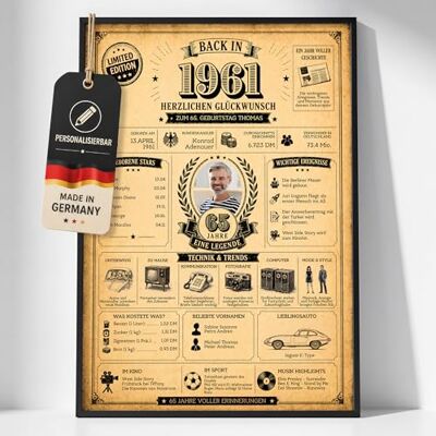 Gentle North Personalisierbare Geburtstagskarte mit Name, Foto & Jahrgang – Karte zum 65. Geburtstag für Frau & Mann – individuelle Glückwunschkarte zum Jubiläum als Geschenk für Mama Papa Oma Opa Gentle North Personalisierbare Geburtstagskarte mit Name, Foto & Jahrgang – Karte zum 65. Geburtstag für Frau & Mann – individuelle Glückwunschkarte zum Jubiläum als Geschenk für Mama Papa Oma Opa