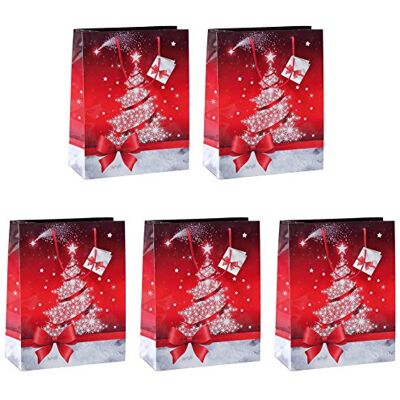 Sigel Papier Geschenktüten groß Sparkling Tree 33 x 26 cm 5er Set GT022/5, Rote Weihnachtstaschen für Geschenke und Präsente Sigel Papier Geschenktüten groß Sparkling Tree 33 x 26 cm 5er Set GT022/5, Rote Weihnachtstaschen für Geschenke und Präsente