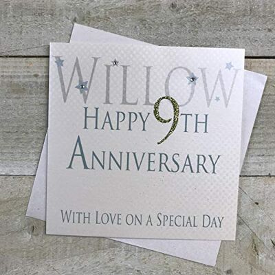 WHITE COTTON CARDS "Willow Happy 9th Anniversary mit Love auf Einer speziellen Day handgefertigt Karte WHITE COTTON CARDS "Willow Happy 9th Anniversary mit Love auf Einer speziellen Day handgefertigt Karte