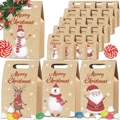 Jonami Geschenktüten Weihnachten, Weihnachtstüten Papiertüten mit Griff, Partytasche Geschenkbox Kraftpapier Verpackung, Schokolade SüßIgkeiten Organizer -24STK- Jonami Geschenktüten Weihnachten, Weihnachtstüten Papiertüten mit Griff, Partytasche Geschenkbox Kraftpapier Verpackung, Schokolade SüßIgkeiten Organizer -24STK-