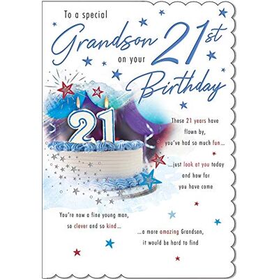 Piccadilly Greetings Traditionelle Meilenstein-Geburtstagskarte zum 21. Geburtstag, für Enkelsohn – 22,9 x 15,2 cm – Piccadilly Greetings Traditionelle Meilenstein-Geburtstagskarte zum 21. Geburtstag, für Enkelsohn – 22,9 x 15,2 cm –