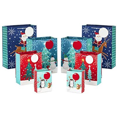Hallmark Christmas Gift Bags Assorted Sizes (8 Bags: 2 Small 5", 2 Medium 8", 2 Large 11", 2 Extra Large 14") Penguins, Hedgehogs, Santa Claus, Snowmen, Trees Hallmark Christmas Gift Bags Assorted Sizes (8 Bags: 2 Small 5", 2 Medium 8", 2 Large 11", 2 Extra Large 14") Penguins, Hedgehogs, Santa Claus, Snowmen, Trees