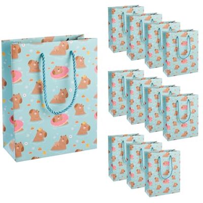 Idena 90525 Geschenktüten Capybara, 12 Stück, Geschenktaschen in der Größe 18 x 23 x 8 cm, blaue Papiertüten mit Wasserschweinen Idena 90525 Geschenktüten Capybara, 12 Stück, Geschenktaschen in der Größe 18 x 23 x 8 cm, blaue Papiertüten mit Wasserschweinen