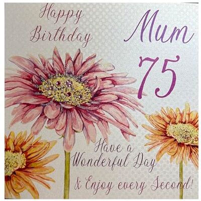 White Cotton Cards wba75-mum Geburtstagskarte für Mutter zum 75. Geburtstag, Aufschrift Happy Birthday 75 Mum Have a Wonderful Day, mit rosa Gerbera, handgefertigt, Weiß White Cotton Cards wba75-mum Geburtstagskarte für Mutter zum 75. Geburtstag, Aufschrift Happy Birthday 75 Mum Have a Wonderful Day, mit rosa Gerbera, handgefertigt, Weiß