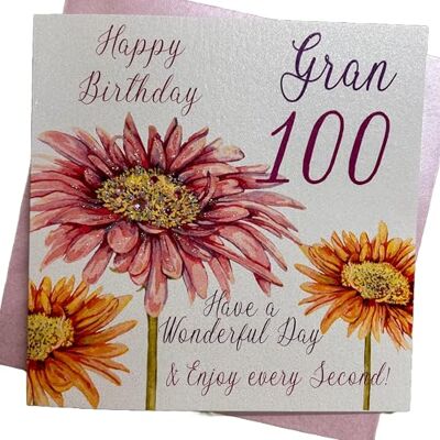 White Cotton Cards WBA100-G Glückwunschkarte Geburtstag, englische Aufschrift Pink Gerbera, Happy Birthday 100 Gran Have a Wonderful Day, handgefertigt, Weiß, Baumwolle, 16cm x 16cm White Cotton Cards WBA100-G Glückwunschkarte Geburtstag, englische Aufschrift Pink Gerbera, Happy Birthday 100 Gran Have a Wonderful Day, handgefertigt, Weiß, Baumwolle, 16cm x 16cm
