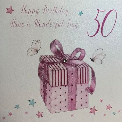 White Cotton Cards groß Happy Birthday Have a wonderfu Day, Pink Geschenk 50. Geburtstag, handgefertigt White Cotton Cards groß Happy Birthday Have a wonderfu Day, Pink Geschenk 50. Geburtstag, handgefertigt