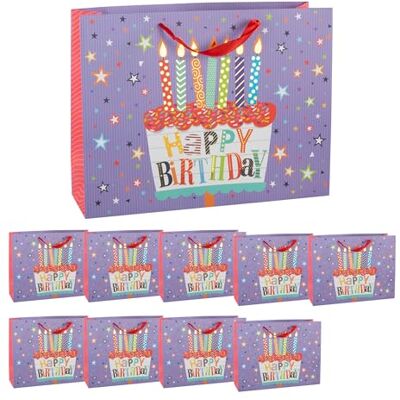 Idena 90532 Geschenktüten Happy Birthday, 10 Stück, Geschenktaschen in der Größe 37 x 28,5 x 10,6 cm, Papiertüten mit Geburtstagstorten Motiv Idena 90532 Geschenktüten Happy Birthday, 10 Stück, Geschenktaschen in der Größe 37 x 28,5 x 10,6 cm, Papiertüten mit Geburtstagstorten Motiv