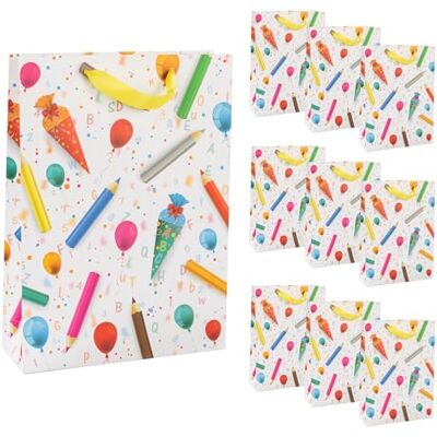 Idena 90540 Geschenktüten Schulanfang, 10 Stück, Geschenktaschen in der Größe 25 x 34,5 x 8,5 cm, bunte Papiertüten mit Schultüten-Motiv Idena 90540 Geschenktüten Schulanfang, 10 Stück, Geschenktaschen in der Größe 25 x 34,5 x 8,5 cm, bunte Papiertüten mit Schultüten-Motiv