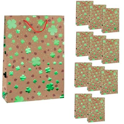 Idena 90551 Geschenktüten Kleeblätter, 12 Stück, Geschenktaschen in der Größe 25 x 34,5 x 8,5 cm, Papiertüten mit grünem Glanz-Effekt Idena 90551 Geschenktüten Kleeblätter, 12 Stück, Geschenktaschen in der Größe 25 x 34,5 x 8,5 cm, Papiertüten mit grünem Glanz-Effekt