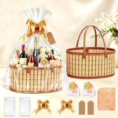 Aixxikum 2 Set Geschenkkorb Leer, Präsentkorb Leer mit Griffen, Geschenkfolie Transparent, Grußkarten, Grußkarte, Etikett, Füllmaterial Geschenk, für Geburtstag, Hochzeit, Babyparty, Weihnachten Aixxikum 2 Set Geschenkkorb Leer, Präsentkorb Leer mit Griffen, Geschenkfolie Transparent, Grußkarten, Grußkarte, Etikett, Füllmaterial Geschenk, für Geburtstag, Hochzeit, Babyparty, Weihnachten