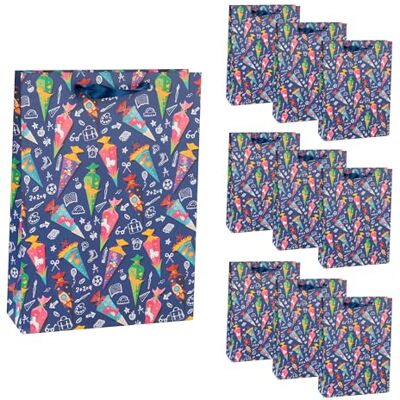 Idena 90543 Geschenktüten Schulanfang, 10 Stück, Geschenktaschen in der Größe 25 x 34,5 x 8,5 cm, bunte Papiertüten mit Schultüten-Motiv Idena 90543 Geschenktüten Schulanfang, 10 Stück, Geschenktaschen in der Größe 25 x 34,5 x 8,5 cm, bunte Papiertüten mit Schultüten-Motiv