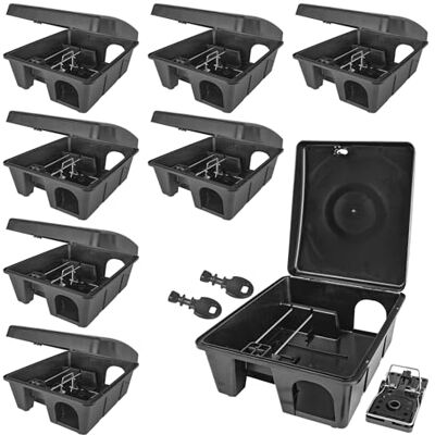 Petigi 8X Köderstation Ratten Mäuse Köderbox Schlagfalle Garten Mausfalle Rattenköderbox Box Rattenfalle Rattenköderstation Kinder- Haustiersicher Koederbox Gift Petigi 8X Köderstation Ratten Mäuse Köderbox Schlagfalle Garten Mausfalle Rattenköderbox Box Rattenfalle Rattenköderstation Kinder- Haustiersicher Koederbox Gift