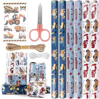 AILUYA Geschenkpapier Kinder Set, 6 Blatt 50 * 70 cm Geschenkpapier Geburtstag, Geschenkpapier Junge mit Hanfseile Rolle Band Schere Aufkleber, Polizeiauto Feuerwehrauto Tractor Wrapping Paper… AILUYA Geschenkpapier Kinder Set, 6 Blatt 50 * 70 cm Geschenkpapier Geburtstag, Geschenkpapier Junge mit Hanfseile Rolle Band Schere Aufkleber, Polizeiauto Feuerwehrauto Tractor Wrapping Paper…