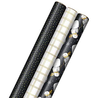 Hallmark Geschenkpapier mit Schnittlinien auf der Rückseite (3 Rollen: 120 m². ftl) Anthrazit, Schneemänner, goldfarbenes Fensterscheibenkaro, Punkte für Feiertage, Chanukka, Hochzeiten, Hallmark Geschenkpapier mit Schnittlinien auf der Rückseite (3 Rollen: 120 m². ftl) Anthrazit, Schneemänner, goldfarbenes Fensterscheibenkaro, Punkte für Feiertage, Chanukka, Hochzeiten,