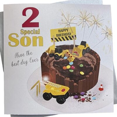 White Cotton Cards XNA2-S Geburtstagskarte zum 2. Geburtstag, Motiv, Special Son Happy Birthday 2 Bagger und Trucks, handgefertigt, groß, weiß, 22cm x 22cm White Cotton Cards XNA2-S Geburtstagskarte zum 2. Geburtstag, Motiv, Special Son Happy Birthday 2 Bagger und Trucks, handgefertigt, groß, weiß, 22cm x 22cm