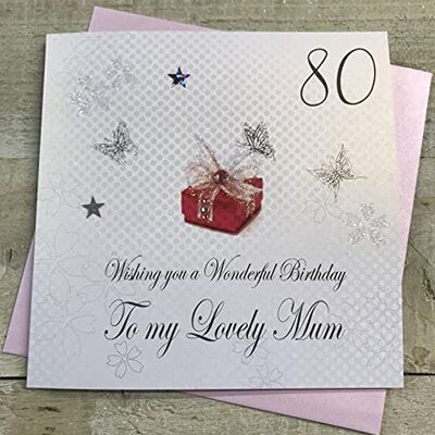 White Cotton Cards Wishing You a Wonderful Birthday to My Lovely Mum Handgefertigte Karte zum 80. Geburtstag, weiß, bdp80-mum, 16cm x 16cm White Cotton Cards Wishing You a Wonderful Birthday to My Lovely Mum Handgefertigte Karte zum 80. Geburtstag, weiß, bdp80-mum, 16cm x 16cm