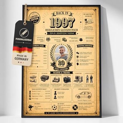 Gentle North Personalisierbare Geburtstagskarte mit Name, Foto & Jahrgang – Karte zum 29. Geburtstag für Frau & Mann – individuelle Glückwunschkarte zum Jubiläum als Geschenk für Mama Papa Oma Opa Gentle North Personalisierbare Geburtstagskarte mit Name, Foto & Jahrgang – Karte zum 29. Geburtstag für Frau & Mann – individuelle Glückwunschkarte zum Jubiläum als Geschenk für Mama Papa Oma Opa
