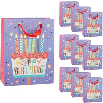 Idena 90544 Geschenktüten Happy Birthday, 10 Stück, Geschenktaschen in der Größe 18 x 23 x 8 cm, Papiertüten mit Geburtstagstorten Motiv Idena 90544 Geschenktüten Happy Birthday, 10 Stück, Geschenktaschen in der Größe 18 x 23 x 8 cm, Papiertüten mit Geburtstagstorten Motiv