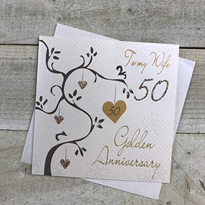 WHITE COTTON CARDS Grußkarte 50. Hochzeitstag/Goldene Hochzeit „to My Wife Golden Anniversary“, handgefertigt WHITE COTTON CARDS Grußkarte 50. Hochzeitstag/Goldene Hochzeit „to My Wife Golden Anniversary“, handgefertigt