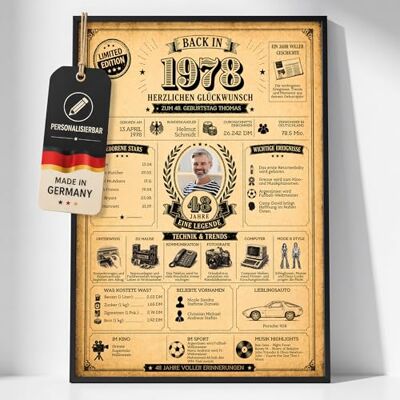 Gentle North Personalisierbare Geburtstagskarte mit Name, Foto & Jahrgang – Karte zum 48. Geburtstag für Frau & Mann – individuelle Glückwunschkarte zum Jubiläum als Geschenk für Mama Papa Oma Opa Gentle North Personalisierbare Geburtstagskarte mit Name, Foto & Jahrgang – Karte zum 48. Geburtstag für Frau & Mann – individuelle Glückwunschkarte zum Jubiläum als Geschenk für Mama Papa Oma Opa