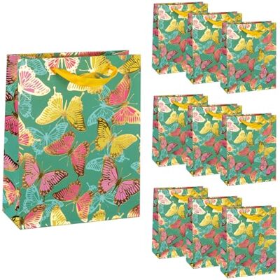 Idena 90527 Geschenktüten Schmetterling, 10 Stück, Geschenktaschen in der Größe 18 x 23 x 8 cm, grüne Papiertüten mit Gold-Effekt Idena 90527 Geschenktüten Schmetterling, 10 Stück, Geschenktaschen in der Größe 18 x 23 x 8 cm, grüne Papiertüten mit Gold-Effekt