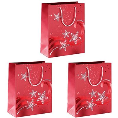 Sigel GT107 große Premium Papier-Geschenktüten 33 x 26 cm 3er Set mit Rot- und Weißprägung für Weihnachten "Wave Sigel GT107 große Premium Papier-Geschenktüten 33 x 26 cm 3er Set mit Rot- und Weißprägung für Weihnachten "Wave