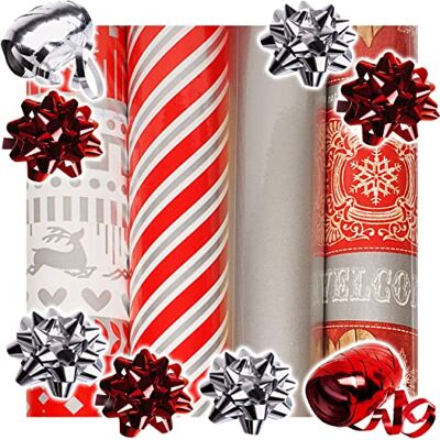alles-meine.de GmbH 26 TLG. XXL Set: Geschenkpapier Weihnachten 8 Rollen + 14 Schleifen + 40 m Schleifenband edel Silber & rot Geschenkschleifen Geschenkpapierset G.. alles-meine.de GmbH 26 TLG. XXL Set: Geschenkpapier Weihnachten 8 Rollen + 14 Schleifen + 40 m Schleifenband edel Silber & rot Geschenkschleifen Geschenkpapierset G..