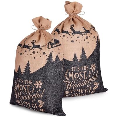 BRUBAKER Weihnachtssack Most Wonderful Time of the Year 80 cm Geschenksack Weihnachten Nikolaussack 2 Säcke mit Kordel zum Verpacken Weihnachtsmann mit Schlitten Schwarz Braun BRUBAKER Weihnachtssack Most Wonderful Time of the Year 80 cm Geschenksack Weihnachten Nikolaussack 2 Säcke mit Kordel zum Verpacken Weihnachtsmann mit Schlitten Schwarz Braun