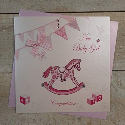 White Cotton Cards "New Baby Girl Congratulations Karte, handgefertigt, Weiß White Cotton Cards "New Baby Girl Congratulations Karte, handgefertigt, Weiß