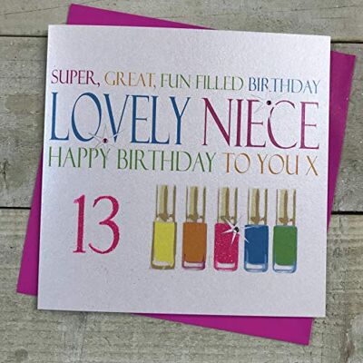 White Cotton Cards handgefertigt Super, tolles, Fun gefüllt Geburtstag Lovely Niece Happy Birthday to You 33 cm Neon Nagellacke 13. Geburtstag Karte, Weiß White Cotton Cards handgefertigt Super, tolles, Fun gefüllt Geburtstag Lovely Niece Happy Birthday to You 33 cm Neon Nagellacke 13. Geburtstag Karte, Weiß