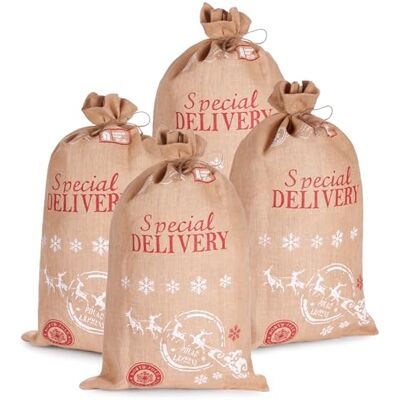 BRUBAKER Weihnachtssack Special Delivery Weihnachtsmann mit Schlitten 80 cm Geschenksack Weihnachten Nikolaussack Jutebeutel Sack mit Kordel zum Verpacken von Geschenken Jutesack 4 Stück BRUBAKER Weihnachtssack Special Delivery Weihnachtsmann mit Schlitten 80 cm Geschenksack Weihnachten Nikolaussack Jutebeutel Sack mit Kordel zum Verpacken von Geschenken Jutesack 4 Stück