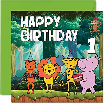 Stuff4 Geburtstagskarte zum 1. Geburtstag für Jungen – Dschungel-Geburtstagskarte – Happy Birthday Karte für 1 Jahr Jungen Geburtstagskarten für ihn 145 mm x 145 mm Grußkarte für Sohn Neffe Enkel Kinder Stuff4 Geburtstagskarte zum 1. Geburtstag für Jungen – Dschungel-Geburtstagskarte – Happy Birthday Karte für 1 Jahr Jungen Geburtstagskarten für ihn 145 mm x 145 mm Grußkarte für Sohn Neffe Enkel Kinder