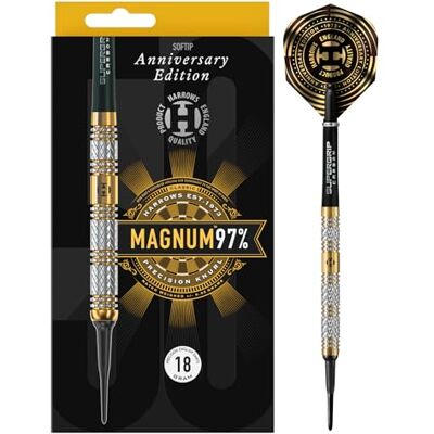 Harrows Magnum 97% Tungsten Soft Tip Darts Set Inklusive Midi Supergrip Carbon Schäfte & Neue Anniversary 100 Mikron Flights (18g) Harrows Magnum 97% Tungsten Soft Tip Darts Set Inklusive Midi Supergrip Carbon Schäfte & Neue Anniversary 100 Mikron Flights (18g)
