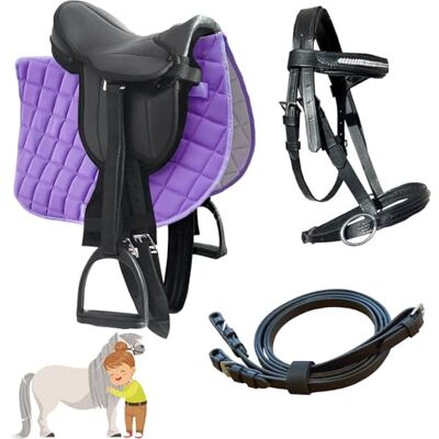 My Sweet Pony ® Kinder Shetty Sattel-Set Purple Love + Trense + Zügel für Pony Shetty und Holzpferd Alles enthalten Komplett-Set Ideal für erste Reitversuche Sattel DIN geprüft My Sweet Pony ® Kinder Shetty Sattel-Set Purple Love + Trense + Zügel für Pony Shetty und Holzpferd Alles enthalten Komplett-Set Ideal für erste Reitversuche Sattel DIN geprüft