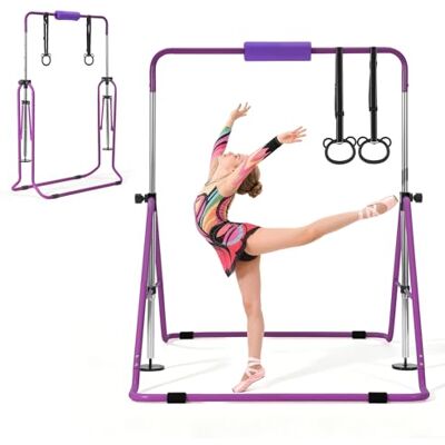 VEVOR Gymnastikstange für Kinder mit 63,5 kg Tragkraft, Klappbares Turnreck mit Turnringen, Höhenverstellbare Turnstange für Indoor- und Outdoor-Training, Heimtrainingsgerät für Kinderturnen, Lila VEVOR Gymnastikstange für Kinder mit 63,5 kg Tragkraft, Klappbares Turnreck mit Turnringen, Höhenverstellbare Turnstange für Indoor- und Outdoor-Training, Heimtrainingsgerät für Kinderturnen, Lila