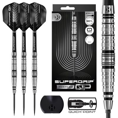 Harrows SuperGrip QP Torpedo 90% Tungsten Darts Steeltip Darts Set mit Quick Point Wechselsystem 22g, 23g & 24g Inkl. Supergrip Shafts & 100-Mikron Flights Harrows SuperGrip QP Torpedo 90% Tungsten Darts Steeltip Darts Set mit Quick Point Wechselsystem 22g, 23g & 24g Inkl. Supergrip Shafts & 100-Mikron Flights