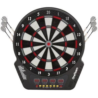 OneTeam TargetJoy elektronische Dartscheibe 35 cm, 27 Spiele/243 Varianten, 4 LED-Anzeigen, 16 Spieler, Netz-/Batteriebetrieb, 24 Pfeilspitzen, Master In/Out, Soundmodus OneTeam TargetJoy elektronische Dartscheibe 35 cm, 27 Spiele/243 Varianten, 4 LED-Anzeigen, 16 Spieler, Netz-/Batteriebetrieb, 24 Pfeilspitzen, Master In/Out, Soundmodus
