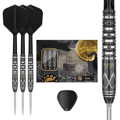 Target Darts Target Japan Black Marque Chaos 90% Tungsten K-Flex Swiss Point Steeldarts Set, 23G KFlex Dart Flight, Swiss Nano Points, Schwarz & Silber Steeldarts Spitzen mit K Flex integrierten Schäften Target Darts Target Japan Black Marque Chaos 90% Tungsten K-Flex Swiss Point Steeldarts Set, 23G KFlex Dart Flight, Swiss Nano Points, Schwarz & Silber Steeldarts Spitzen mit K Flex integrierten Schäften