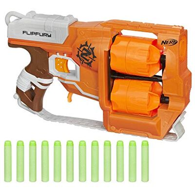 NERF Zombie Strike FlipFury Blaster 2 Flipping 6-Dart Drums Fire 6 Darts, Flip, Fire 6 More 12 Zombie Strike Elite-Darts (Amazon Exclusive) NERF Zombie Strike FlipFury Blaster 2 Flipping 6-Dart Drums Fire 6 Darts, Flip, Fire 6 More 12 Zombie Strike Elite-Darts (Amazon Exclusive)