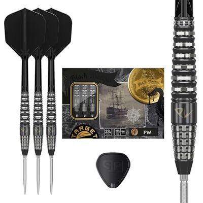 Target Darts Target Japan Black Marque PW 90% Tungsten K-Flex Swiss Point Steeldarts Set, 23G KFlex Dart Flight, Swiss Nano Points, Schwarz & Silber Steeldarts Spitzen mit K Flex integrierten Schäften und Flight Target Darts Target Japan Black Marque PW 90% Tungsten K-Flex Swiss Point Steeldarts Set, 23G KFlex Dart Flight, Swiss Nano Points, Schwarz & Silber Steeldarts Spitzen mit K Flex integrierten Schäften und Flight