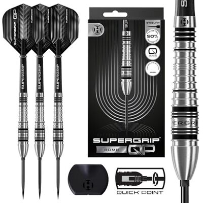 Harrows SuperGrip QP Bomb 90% Tungsten Darts Steeltip Darts Set mit Quick Point Wechselsystem Erhältlich in 23g und 25g Inkl. Supergrip Shafts & 100-Mikron Flights Harrows SuperGrip QP Bomb 90% Tungsten Darts Steeltip Darts Set mit Quick Point Wechselsystem Erhältlich in 23g und 25g Inkl. Supergrip Shafts & 100-Mikron Flights