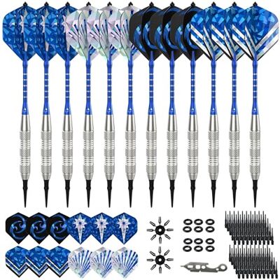 vonsera 12 Stück Dartpfeile mit Kunststoffspitze 18 g für Elektronische Dartscheibe, Softdart Set mit 24 Flights, 100 Ersatzspitzen und 2 Pcs Dartwing Protector, Dart Set Blau vonsera 12 Stück Dartpfeile mit Kunststoffspitze 18 g für Elektronische Dartscheibe, Softdart Set mit 24 Flights, 100 Ersatzspitzen und 2 Pcs Dartwing Protector, Dart Set Blau