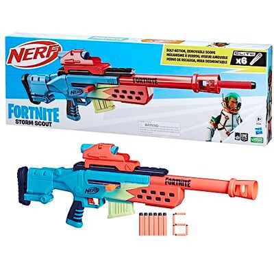 NERF Fortnite Storm Scout Blaster, Fernrohr, 6-Dart Clip-Magazin, 6 Elite Darts, Bolzen-Action, F8346 NERF Fortnite Storm Scout Blaster, Fernrohr, 6-Dart Clip-Magazin, 6 Elite Darts, Bolzen-Action, F8346