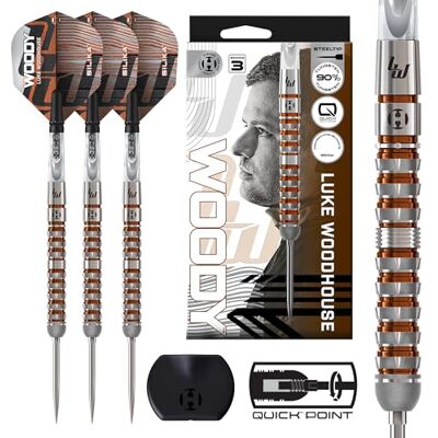 Harrows Luke Woodhouse Woody 90% Tungsten Darts, Serie 3 Steeltip Darts Set mit Quick Point System, erhältlich in 21g, 23g & 25g mit Quick Point Tool, klaren C-360 Shafts & Silika Flights Harrows Luke Woodhouse Woody 90% Tungsten Darts, Serie 3 Steeltip Darts Set mit Quick Point System, erhältlich in 21g, 23g & 25g mit Quick Point Tool, klaren C-360 Shafts & Silika Flights