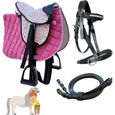 My Sweet Pony ® Kinder Shettysattel-Set Pink Flower + Trense + Zügel für Pony Shetty und Holzpferd Alles enthalten Komplett-Set Ideal für erste Reitversuche My Sweet Pony ® Kinder Shettysattel-Set Pink Flower + Trense + Zügel für Pony Shetty und Holzpferd Alles enthalten Komplett-Set Ideal für erste Reitversuche