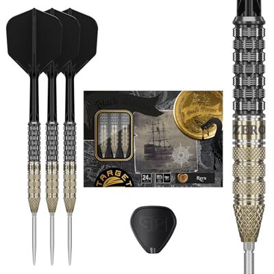 Target Darts Target Japan Black Marque Reyn 90% Tungsten K-Flex Swiss Point Steeldarts Set, 24G KFlex Dart Flight, Swiss Nano Spitzen, Schwarz & Gold Steeldart Spitzen mit K Flex integrierten Schäften und Flight Target Darts Target Japan Black Marque Reyn 90% Tungsten K-Flex Swiss Point Steeldarts Set, 24G KFlex Dart Flight, Swiss Nano Spitzen, Schwarz & Gold Steeldart Spitzen mit K Flex integrierten Schäften und Flight