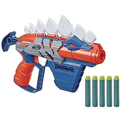 NERF DinoSquad Stego-Smash Dart-Blaster, 4-Dart Aufbewahrung, Spannhebel, 5 Darts, Dinosaurier Design, Stegosaurus-Zacken NERF DinoSquad Stego-Smash Dart-Blaster, 4-Dart Aufbewahrung, Spannhebel, 5 Darts, Dinosaurier Design, Stegosaurus-Zacken